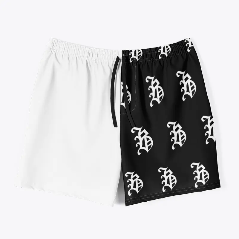 Summer Swim Shorts (White-Black)